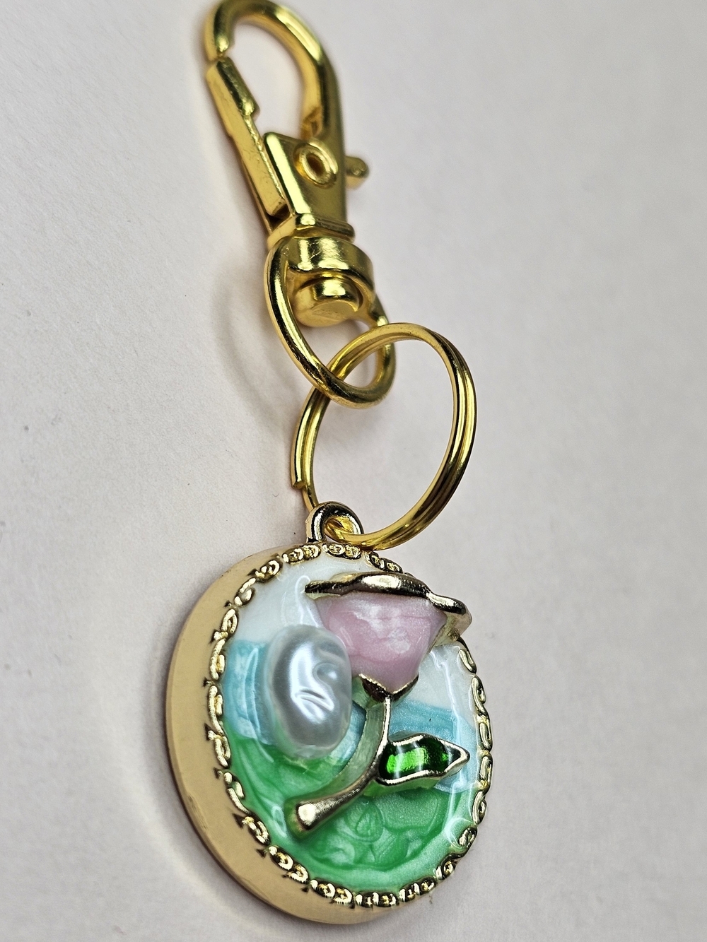 Gold-Plated Pastel Rose Keychain Charm - Picture 4 of 4